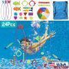 24Pcs Diving Toys Swimming Pool Toys Swim Toys for Kids Aged 3+ Years Old Swim Thru Rings Torpedoes Gems Volleyball Storage Bag