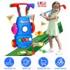 Toddler Golf Set with 4 Balls 4 Clubs 2 Holes 2 Flags Golf Cart Indoor Outdoor Golf Game Gift For 3-5 Years Old Kids