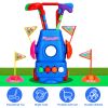 Toddler Golf Set with 4 Balls 4 Clubs 2 Holes 2 Flags Golf Cart Indoor Outdoor Golf Game Gift For 3-5 Years Old Kids