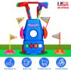 Toddler Golf Set with 4 Balls 4 Clubs 2 Holes 2 Flags Golf Cart Indoor Outdoor Golf Game Gift For 3-5 Years Old Kids