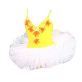 Girls Yellow Ballet Dress Swan Costume Kids Ballet Dance Dress Flower Sequin Ballet Tutu Skirt