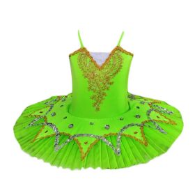 Fluorescent Green Girls Ballet Dance Dress Swan Costume Dress Golden Sequin Ballet Tutu Gauze Skirt