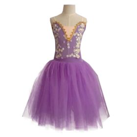 Girls Purple Ballet Dance Costumes Swan Tutu Skirt Sequin Performance Dress for Kids