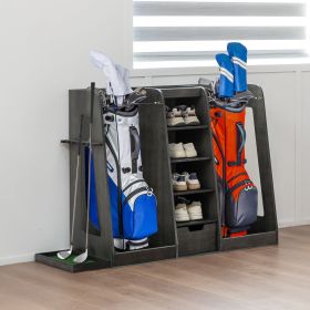 55.5''x16''x37''(LxWxH) Wooden Golf Bag Organizer and Storage Rack, High Quality Wooden 2 Golf Bag Rack with Drawers