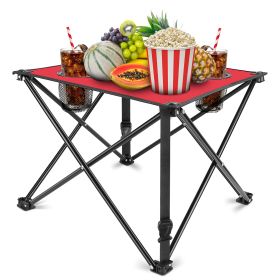 1Pc Foldable Camping Table Portable Picnic Table Lightweight Travel Desk with 2 Cup Holders Carrying Bag (Option: RestTable1PcRed)