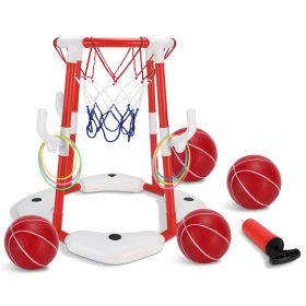 Summer Pool Basketball Hoop Toy Set With 4 Basketballs 4 Circles Pump Floating Swimming Pool Basketball Games Poolside Water Play Toy For 3-12Years Ol (Option: Red)