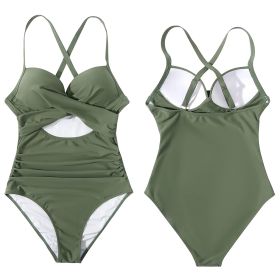 Women’s One Piece Swimsuit Beachwear Swimwear Tummy Control Cutout High Waist Bathing Suit Wrap (Option: SwimsuitGreenXL)