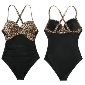 Women’s One Piece Swimsuit Beachwear Swimwear Tummy Control Cutout High Waist Bathing Suit Wrap (Option: SwimsuitLeopardL)