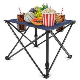 1Pc Foldable Camping Table Portable Picnic Table Lightweight Travel Desk with 2 Cup Holders Carrying Bag (Option: RestTable1PcNavyBlue)
