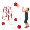 Summer Pool Basketball Hoop Toy Set With 4 Basketballs 4 Circles Pump Floating Swimming Pool Basketball Games Poolside Water Play Toy For 3-12Years Ol