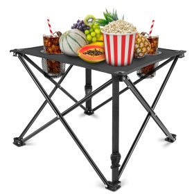 1Pc Foldable Camping Table Portable Picnic Table Lightweight Travel Desk with 2 Cup Holders Carrying Bag (Option: RestTable1PcBlackNew)