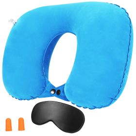 Travel Pillow Inflatable U Shape Neck Pillow Neck Support Head Rest Office Nap Car Airplane Cushion (Option: UNeckPillowSBlue)