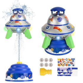 UFO Water Sprinkler Outdoor Summer Rocket Toy With Colorful LED Lights 360° Spinning 1.64FT To 6.56FT Adjustable Height Birthday Summer Gift For Girls (Option: Blue)