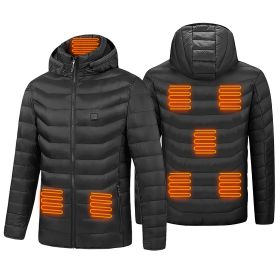 Heated Jacket Electric Heating Coat Lightweight Winter Hooded Jacket with 3-Level Heating Modes 8 Heating Zones Detachable Zipper Hood (Option: HeatedJacketS)