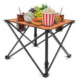 1Pc Foldable Camping Table Portable Picnic Table Lightweight Travel Desk with 2 Cup Holders Carrying Bag (Option: RestTable1PcOrange)