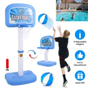 2 In 1 Poolside Basketball Game Set Pool Basketball Goal Indoor Outdoor Kids Basketball Court Water Basketball Toy with 2 Balls Gift for Boys Girls Ag (Option: Blue)