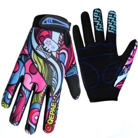 Print Cycling Gloves Bike Bicycle Sports Full Finger Hiking Gloves Mesh GEL Winter Gloves Man Women (Color: As show, size: L)