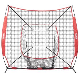 VEVOR 7x7 ft Baseball Softball Practice Net, Portable Baseball Training Net for Hitting Batting Catching Pitching (Accessories: Batting Tee + Red Ball, Ball Bag: Single Hole and Nine Holes)