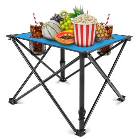 1Pc Foldable Camping Table Portable Picnic Table Lightweight Travel Desk with 2 Cup Holders Carrying Bag (Option: RestTable1PcBlue)