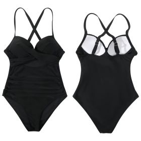 Women’s One Piece Swimsuit Beachwear Swimwear Tummy Control Cutout High Waist Bathing Suit Wrap (Option: SwimsuitBlackS)